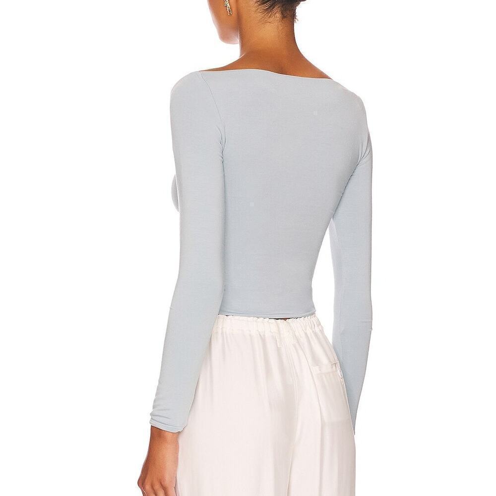 Ser.O.Ya Artemis Top Long Sleeve Cut-Out Twist Front Jersey  Blue NWT Large - Picture 2 of 8